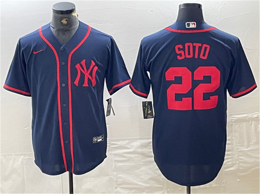 Men's Navy New York Yankees #22 Juan Soto Cool Base Stitched Baseball Jersey